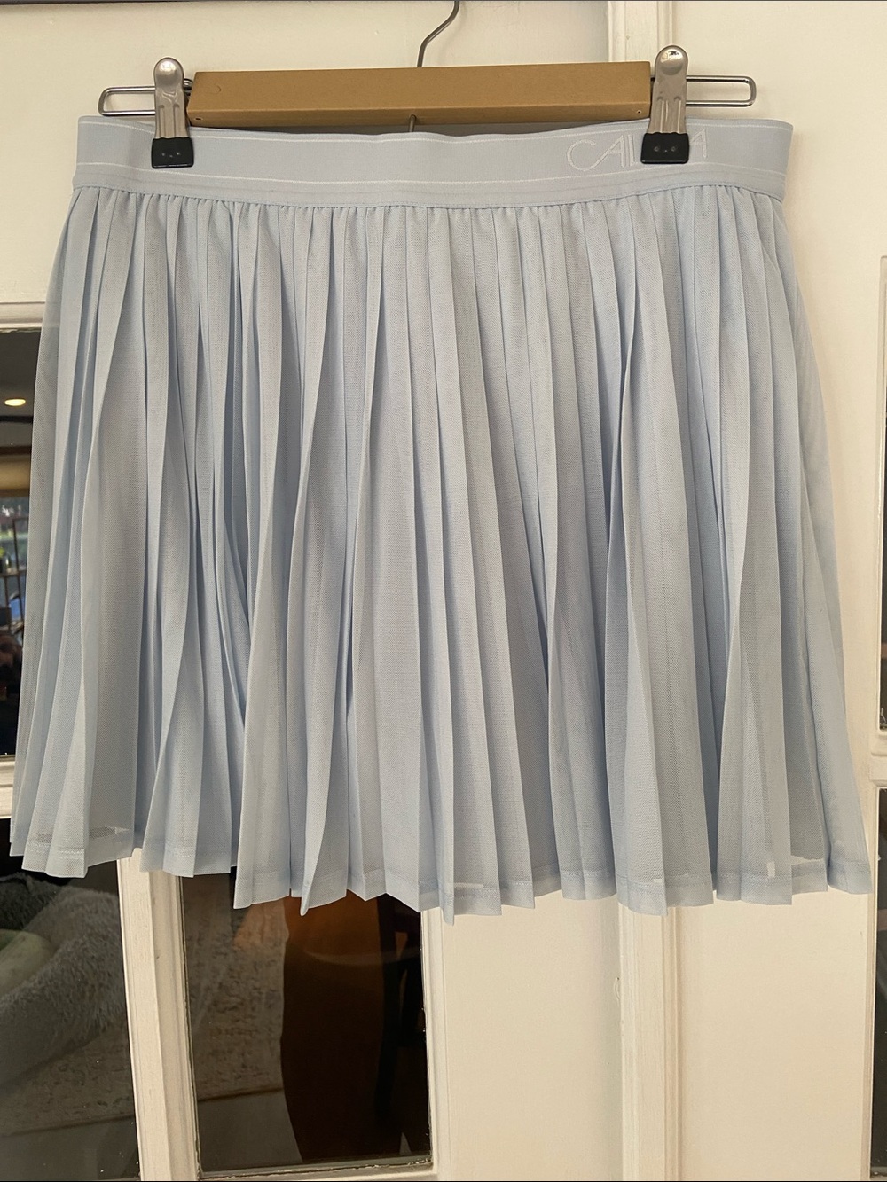 CALIA by Carrie Underwood Pleated Mesh Skort Light Blue Mini Skirt